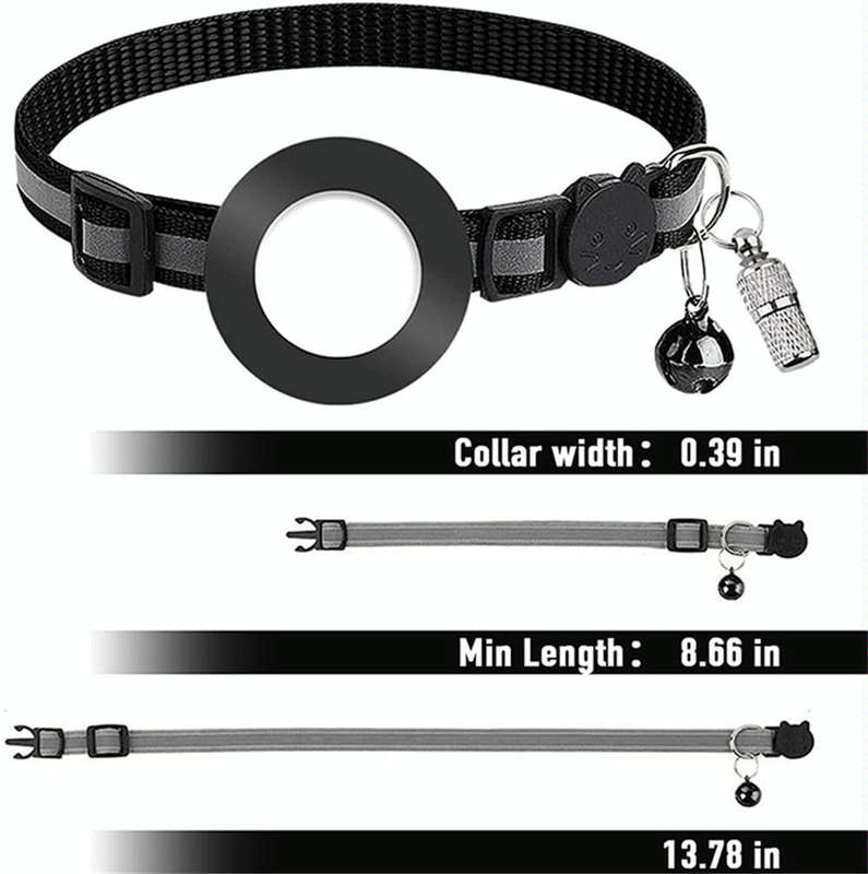 Pet Anti Lost Address Pendant Collar with Bell for Airtag(Black)