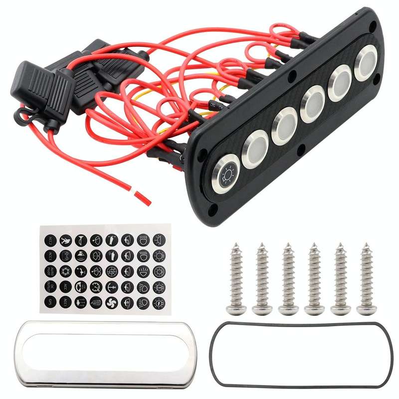 Yacht / RV Modified 6-position Button 12V 20A IP66 Carbon Fiber Panel Switch (Red Light)