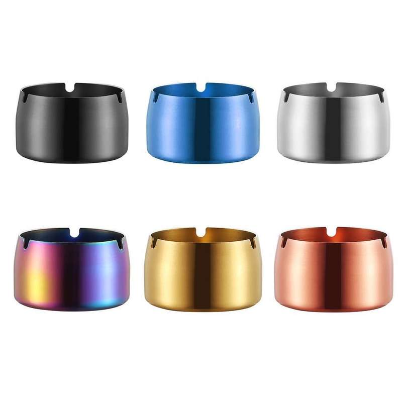 Thickened Stainless Steel Ashtray Windproof And Drop-Proof Ashtray, Specification: Large(Black)