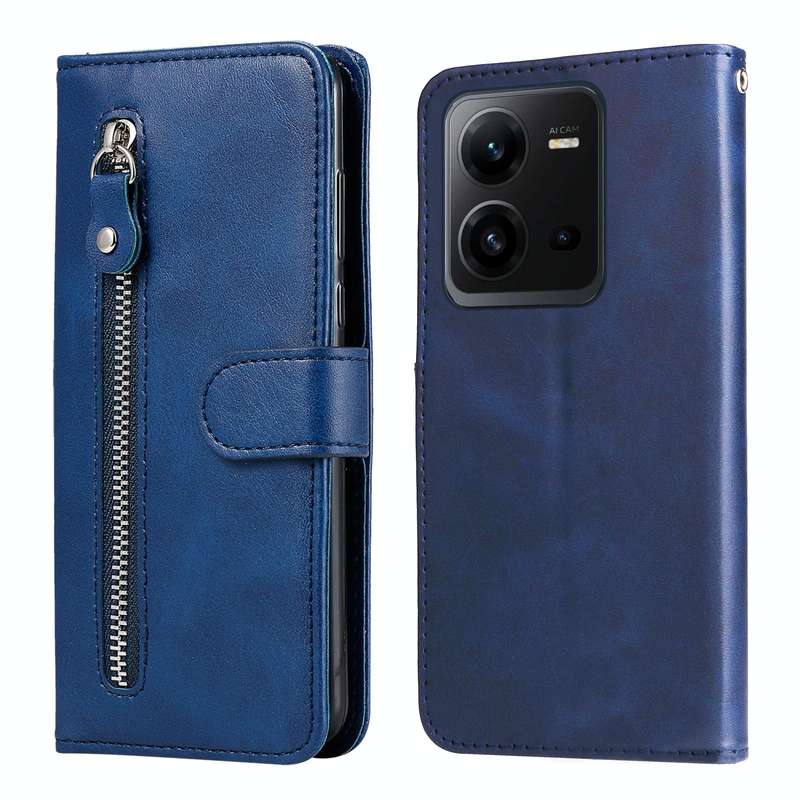 For vivo V25 5G/V25e 4G Calf Texture Zipper Leather Phone Case(Blue)