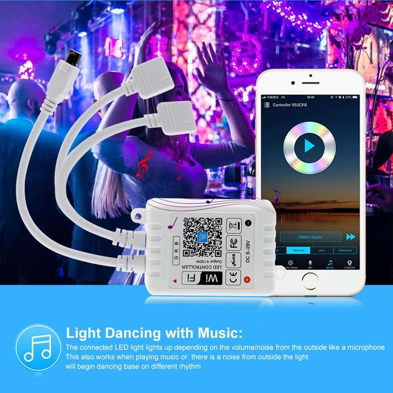 2 Ways Output LED Strip APP Smart Wifi LED RGB Controller with IR 24Keys Remote Control, 5-24V