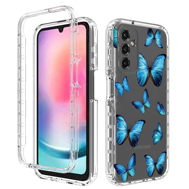For Samsung Galaxy A24 5G / 4G Transparent Painted Phone Case(Blue Butterflies)