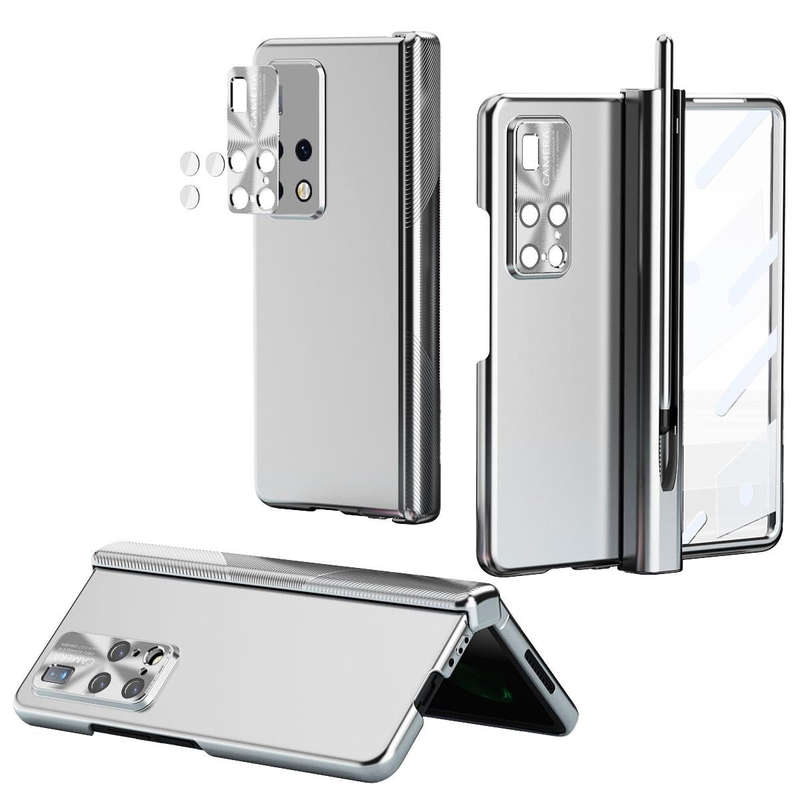 For Huawei Mate X2 Electroplating Hinged Folding Phone Case with S Pen Fold Edtion(Silver)