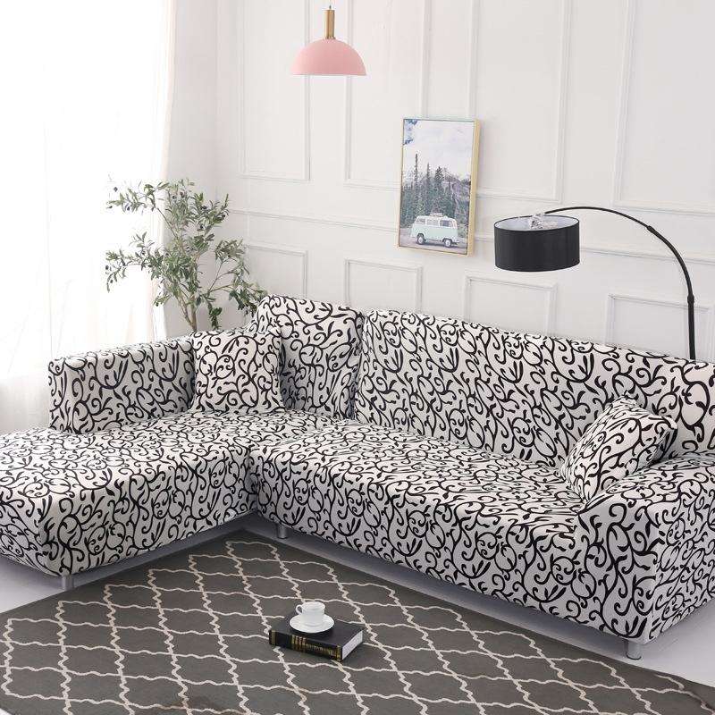 Fabric High Elastic All Inclusive Lazy Sofa Cover, Size: 3 Persons(Black And White)