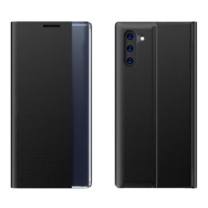 For Galaxy Note 10 Plus Plain Texture Cloth Attraction Flip Holder Leather Phone Case(Black)