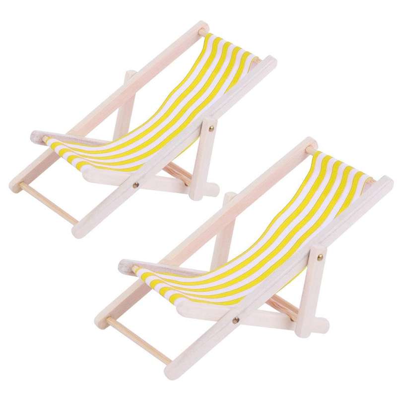 2 PCS 1:12 Beach Lounge Chair Simulation Model Outdoor Beach Scene Shooting Props Can Be Folded(Y...