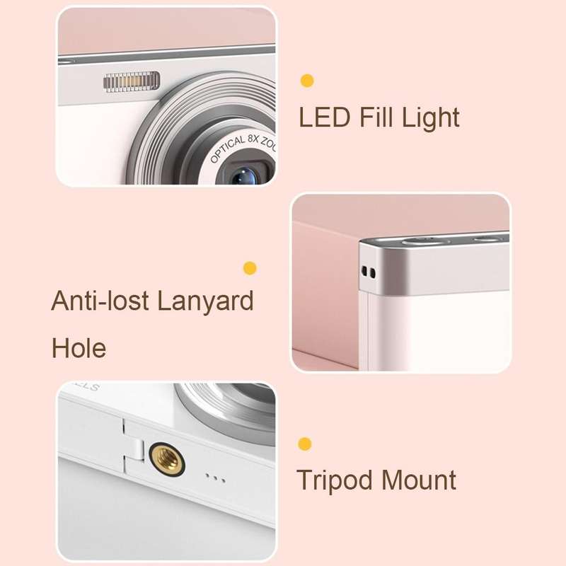 C13 2.88 inch 4K 8X Optical Zoom Telescopic Lens HD Digital Camera, Spec: Pink+Card Reader+32G