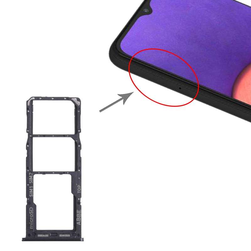 For Samsung Galaxy A22 SM-A225 SIM Card Tray + SIM Card Tray + Micro SD Card Tray (Black)