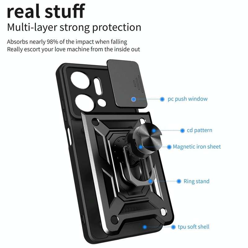 For Honor X7a 5G Sliding Camera Cover Design TPU+PC Phone Case(Black)