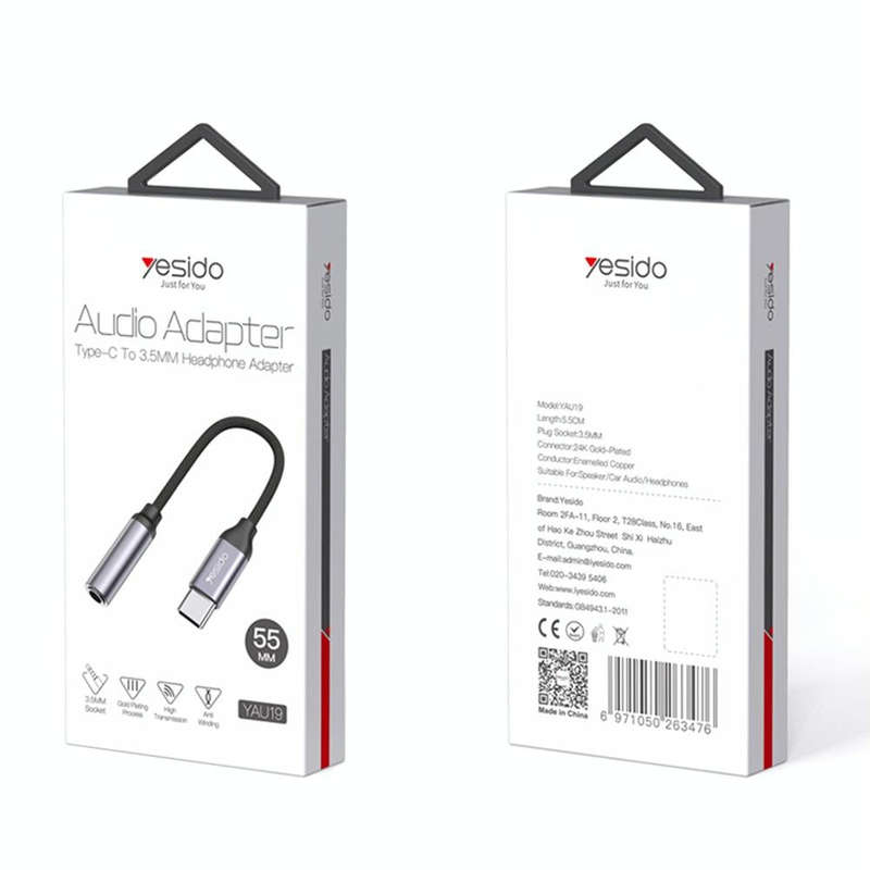 Yesido YAU19 Type-C to 3.5mm Audio Adapter Cable(Grey)