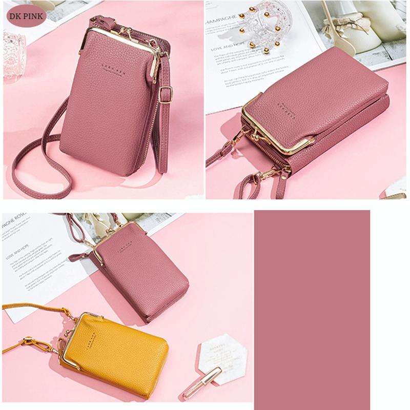H2107 Ladies Mobile Phone Bag Shoulder Messenger Bag Pebbled Zipper Wallet(Pink)