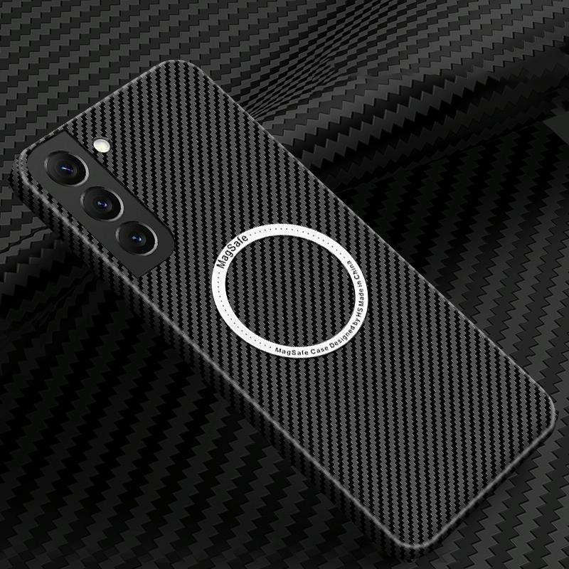 For Samsung Galaxy S21 Plus 5G Carbon Fiber Texture MagSafe Magnetic Phone Case(Black)