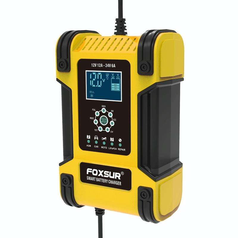 FOXSUR 12A / 12V / 24V Car / Motorcycle 7-stage Lead-acid Battery AGM Charger, Plug Type:JP Plug(...