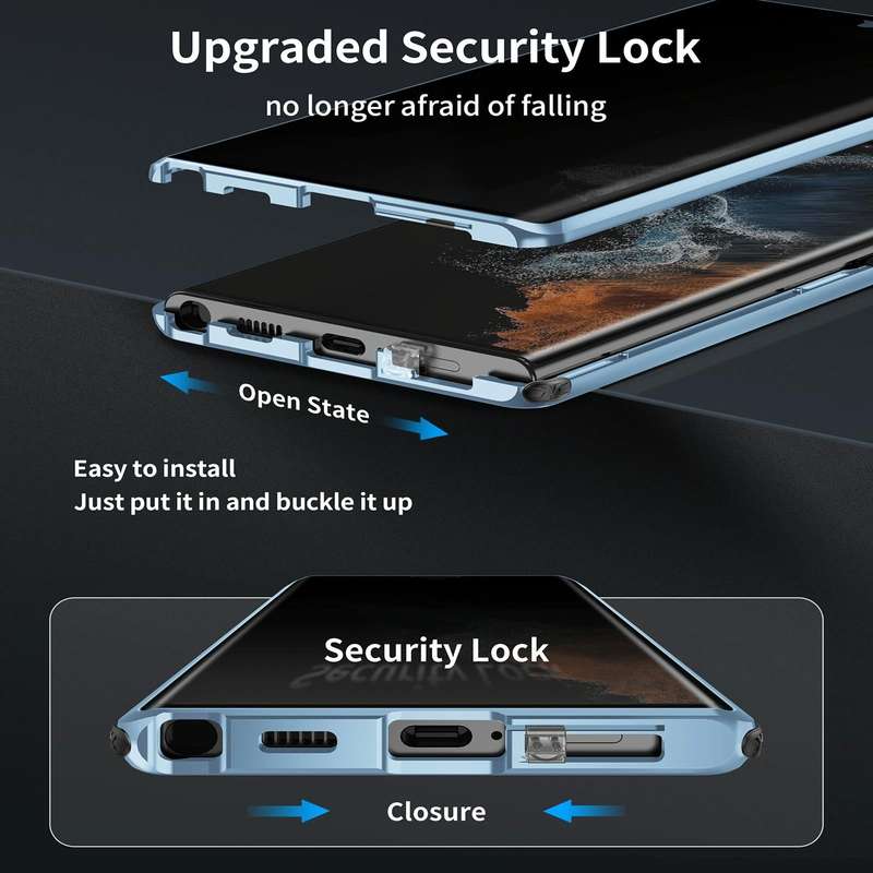 For Samsung Galaxy S23 Ultra 5G Anti-peeping Magnetic Double-sided Tempered Glass Phone Case(Blue)