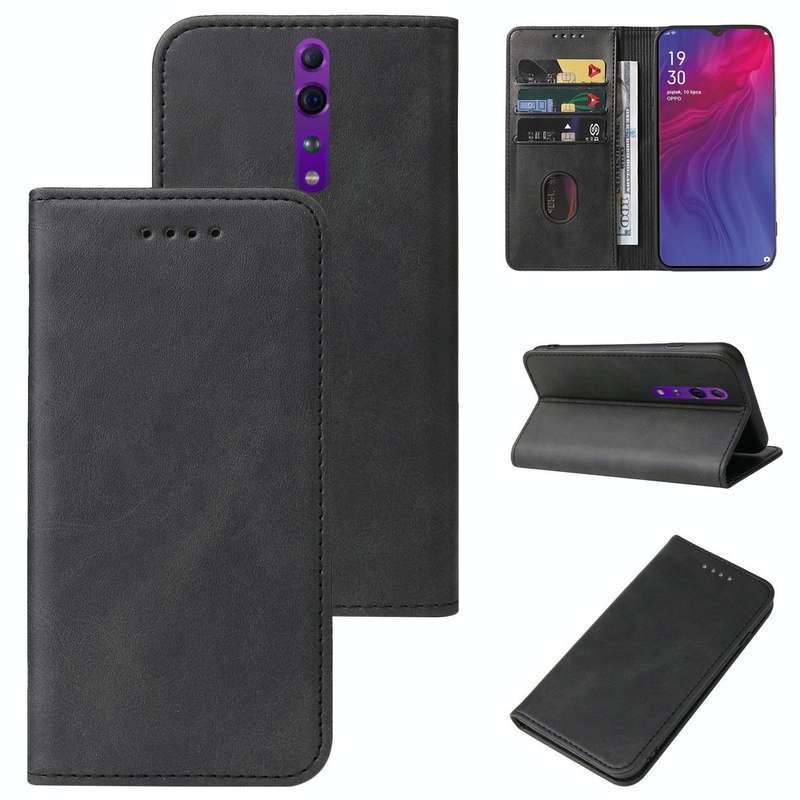 For OPPO Reno Z Magnetic Closure Leather Phone Case(Black)