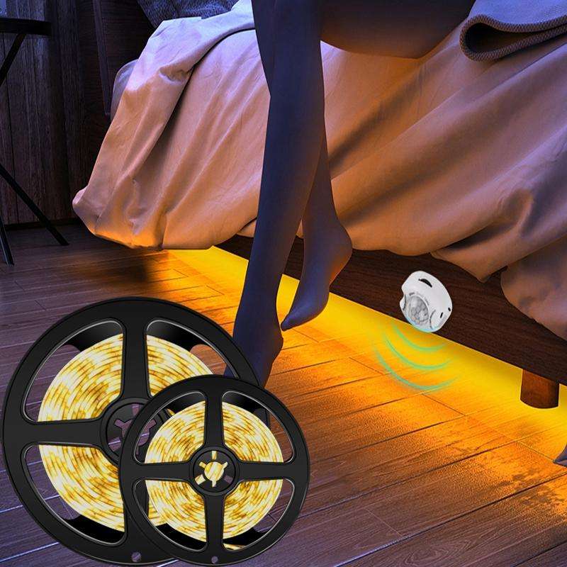 2m Wireless PIR Motion Sensor LED Strip Light 12V Smart Stair Cabinet Wall Lamp, EU plug(Warm whi...