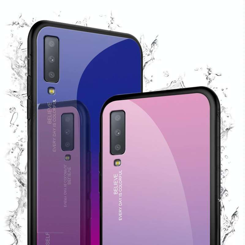 For Galaxy A7 (2018) Gradient Color Glass Case(Yellow)
