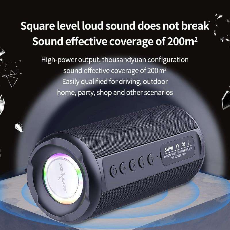 Zealot S46 TWS Portable Wireless Bluetooth Speaker with Colorful Light(Black)