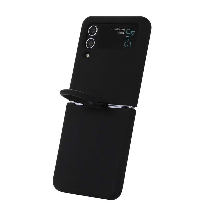 For Samsung Galaxy Flip 3 Silicone Integrated Ring Buckle Phone Case(Black)