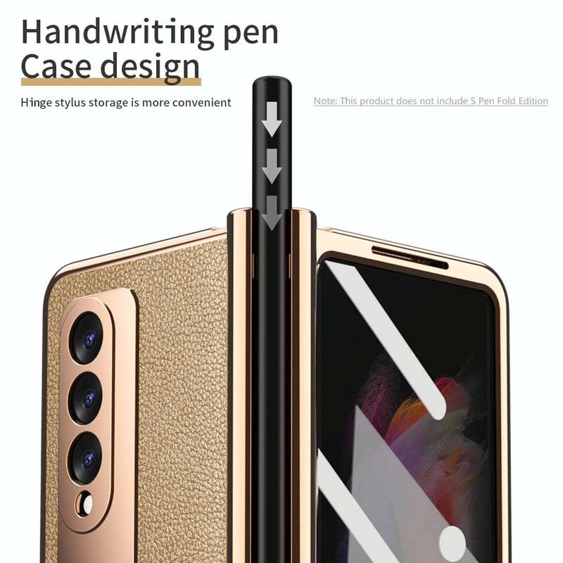 For Samsung Galaxy Z Fold3 Litchi Texture Integrated Electroplating Hinge Flip Phone Case with Pe...