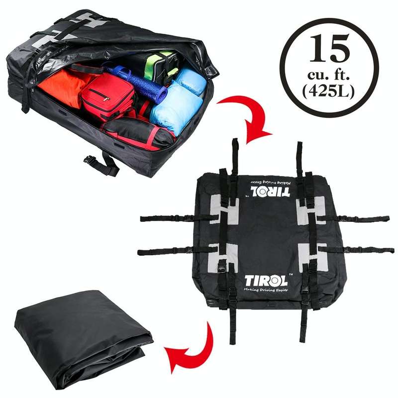 TIROL T24528 15 Cubic Foot Car Universal Rainproof Roof Luggage Outdoor Camper Roof Bag
