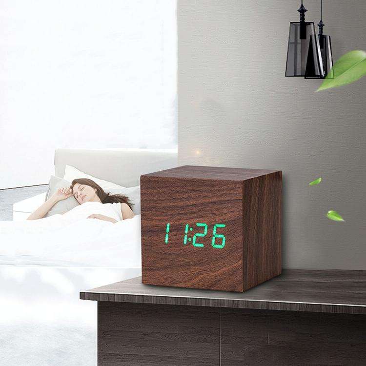 Multicolor Sounds Control Wooden Clock Modern Digital LED Desk Alarm Clock Thermometer Timer Wood...