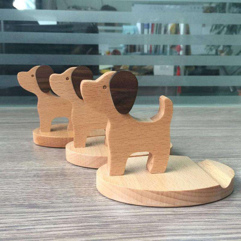 Wooden Mobile Phone Bracket Beech Lazy Mobile Phone Holder,Style: Puppy