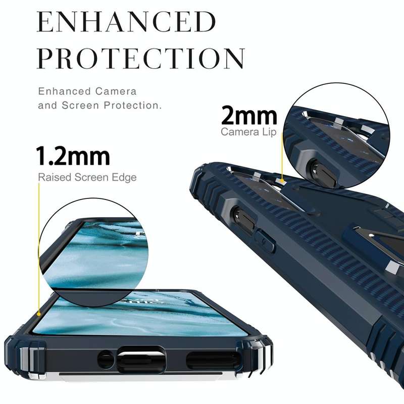 For OnePlus Nord Carbon Fiber Protective Case with 360 Degree Rotating Ring Holder(Blue)