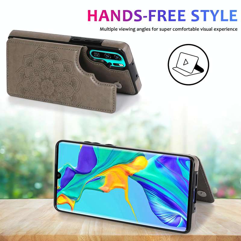For Huawei P30 Pro Double Buckle Mandala Pattern PU+TPU Protective Case with Card Slots & Holder ...