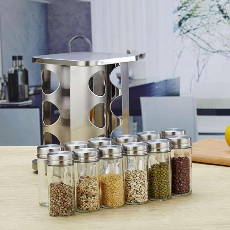 12 in 1 Stainless Steel Canister Set with Turnable Holder(Silver)