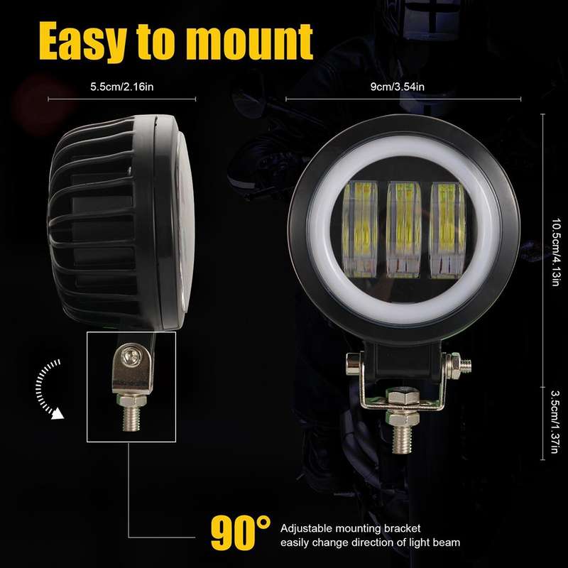 2 PCS Car 4 inch Round Spotlight Work Light with Angel Eyes (Blue Light)