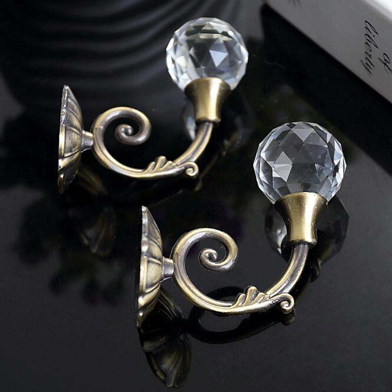 1 Pair Vintage Crystal Flower Barb Curtain Decoration Wall Hook(Bronze)