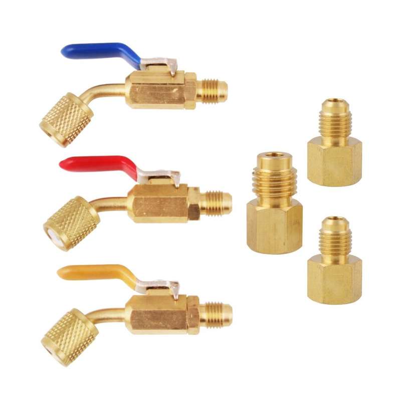 6 in 1 Car Air Conditioning Refrigerant Angled Compact Ball Valve for HVAC / AC Air Conditioning ...