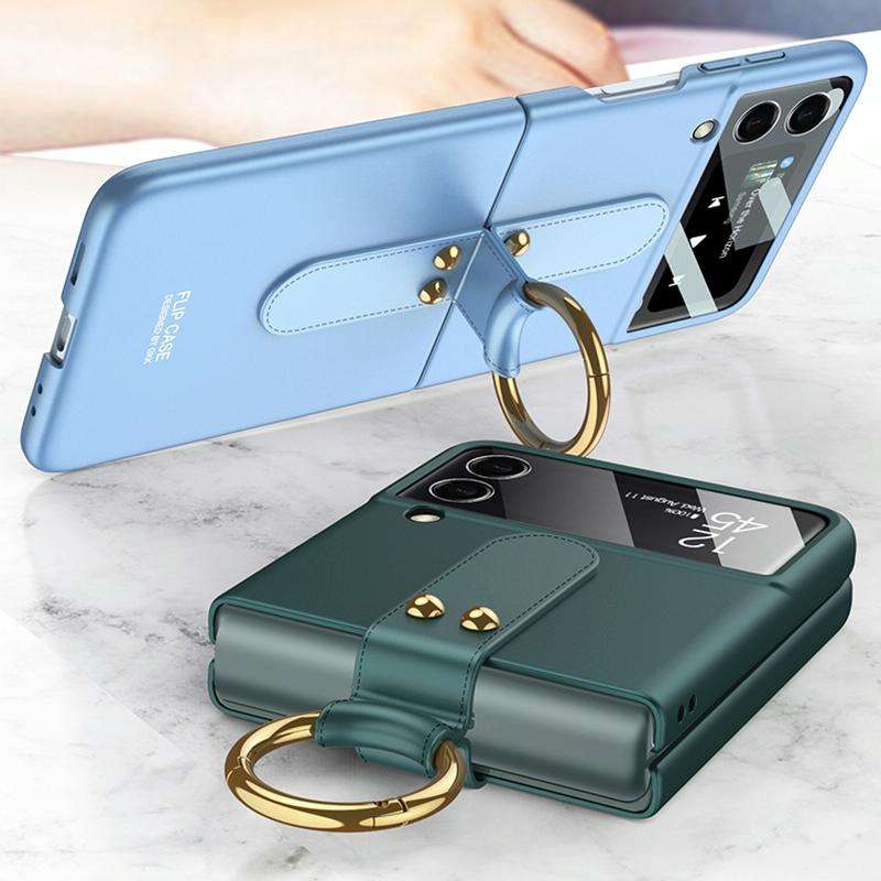 For Samsung Galaxy Z Flip4 GKK Ultra-thin PC Full Coverage Phone Flip Case with Ring Holder(Dark ...