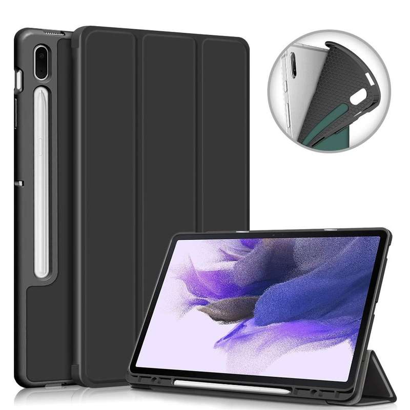 For Samsung Galaxy Tab S7 FE 12.4 Solid Color TPU Horizontal Flip Tablet Leather Case with 3-Fold...