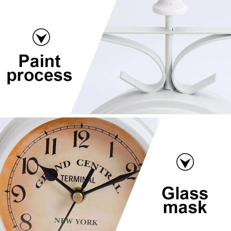 Wrought Iron Clock Vintage Decorative Double-sided Wall Clock(White)