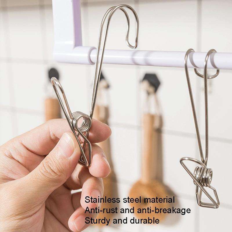 12pcs With Long Tail Clothes Drying Clip Stainless Steel Ribbon Hook Hanging Clip