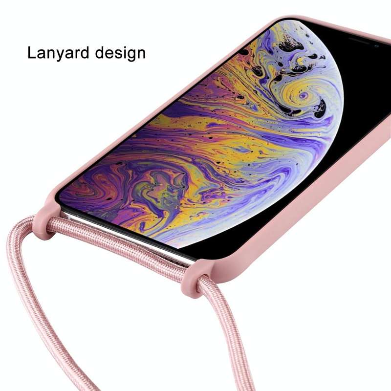 For iPhone XS Max Candy Color TPU Protective Case with Lanyard(Pink)