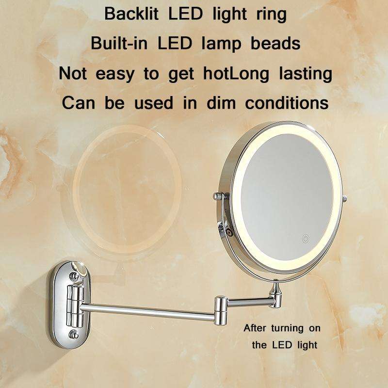8 Inch Wall-Mounted Double-Sided Makeup Mirror LED Three-Tone Light Bathroom Mirror, Colour:USB C...
