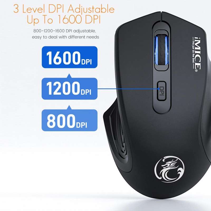 iMICE G-1800 Rechargeable 4 Buttons 1600 DPI 2.4GHz & Bluetooth Silent Wireless Mouse for Compute...