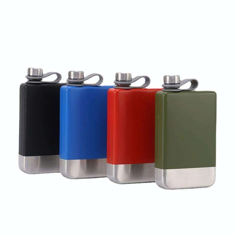 9oz Portable 304 Stainless Steel Flagon Whiskey Vodka Wine Pot Hip Flask(Military Green)