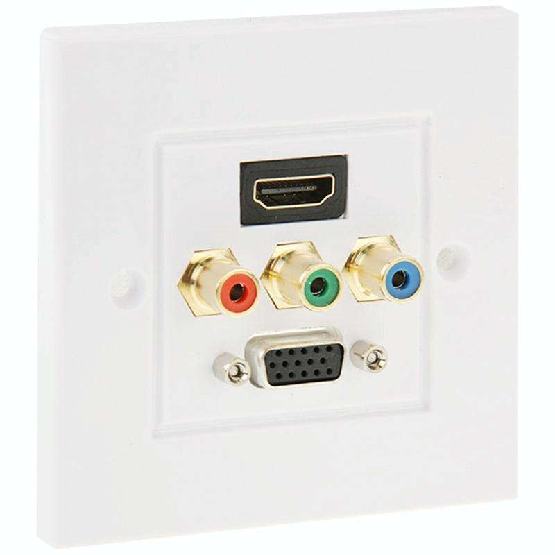 HDMI Female Plug + 3 RCA Female Plugs + VGA Female Plug Wall Plate Panel