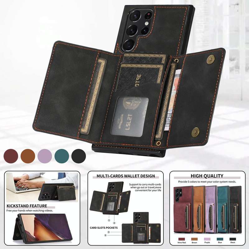 For Samsung Galaxy S22 Ultra Three-fold Leather Phone Case with Card Slot & Wallet & Holder(Black)
