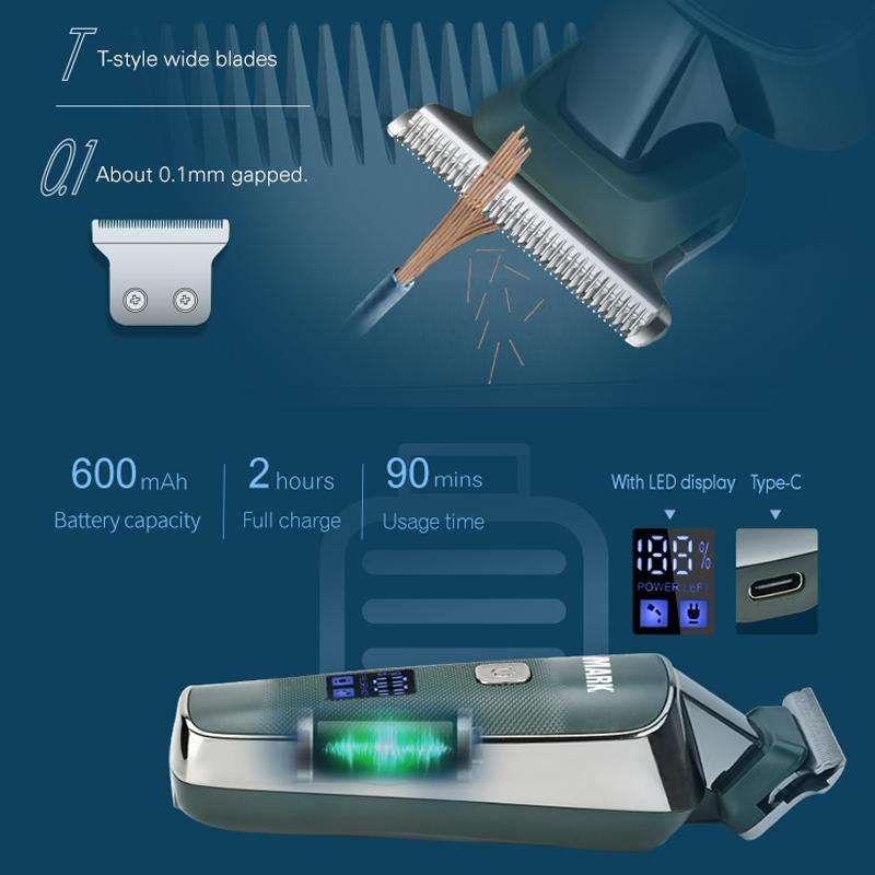 WMARK NG-204 Wireless LED Display Rechargeable Hair Clipper(Green)
