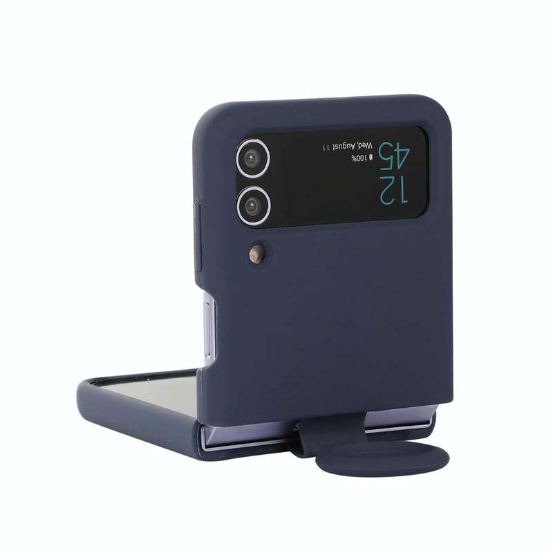 For Samsung Galaxy Flip 4 Silicone Integrated Ring Buckle Phone Case(Dark Blue)