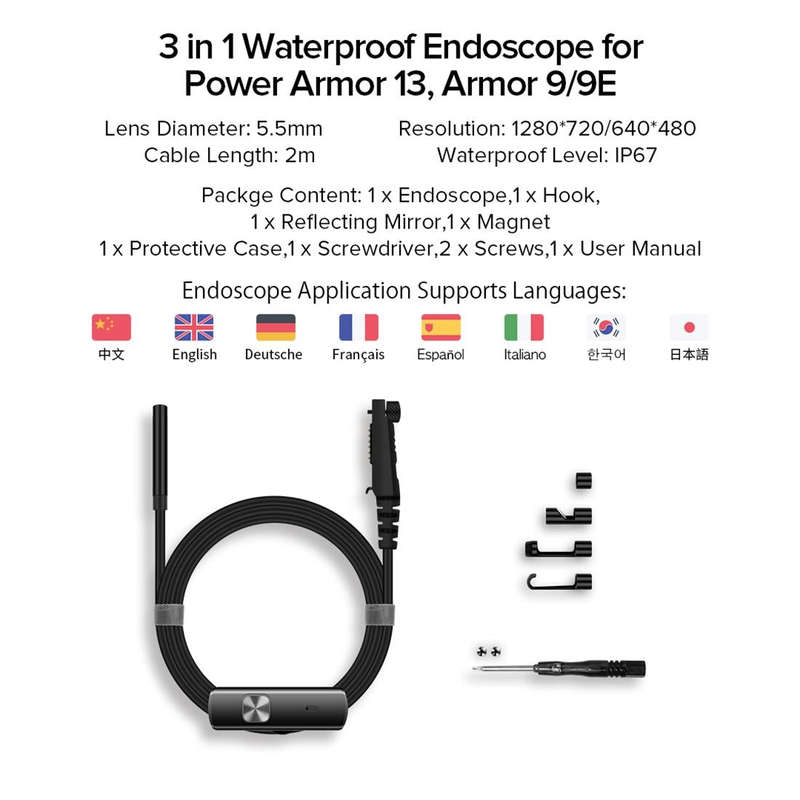 Ulefone Endoscope E1 IP67 Waterproof 3 in 1 Endoscope for Ulefone Power Armor 21 / 19 / 18T / 16 ...