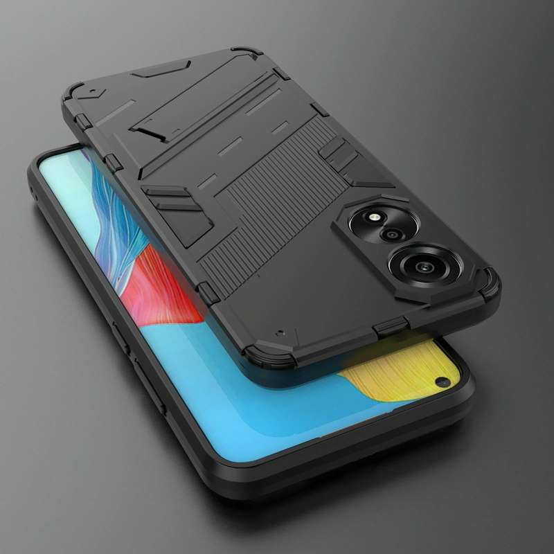 For OPPO A78 4G Punk Armor 2 in 1 PC + TPU Phone Case with Holder(Black)