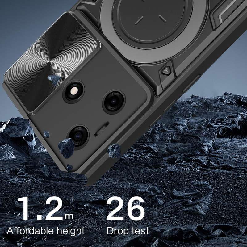 For Tecno Spark 10 / Spark 10C CD Texture Sliding Camshield Magnetic Holder Phone Case(Black)