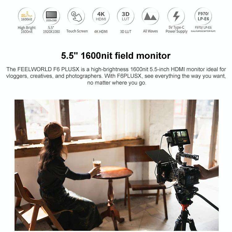 FEELWORLD F6 PLUSX 5.5 inch High Bright 1600nit Touch Screen DSLR Camera Field Monitor IPS FHD192...