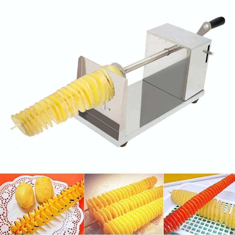 Stainless Steel Manual Spiral Tornado Tower Hand Shake Potato Rotary Chips Twister Slicer Cutter